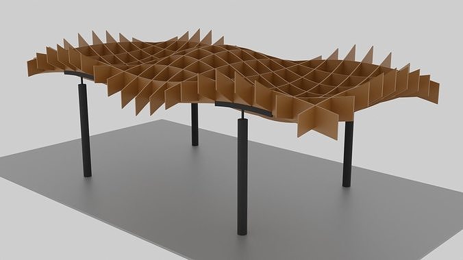 Wavy Waffle Rectangular Pergola 3D model 2
