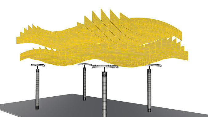 Wavy Waffle Rectangular Pergola 3D model 6