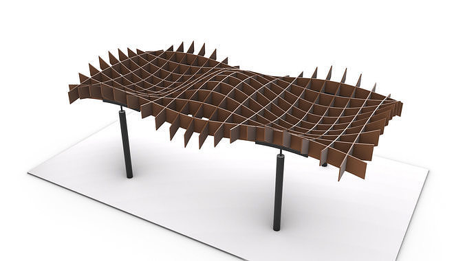Wavy Waffle Rectangular Pergola 3D model 3