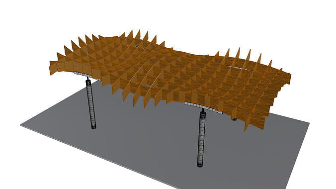 Wavy Waffle Rectangular Pergola 3D model 4