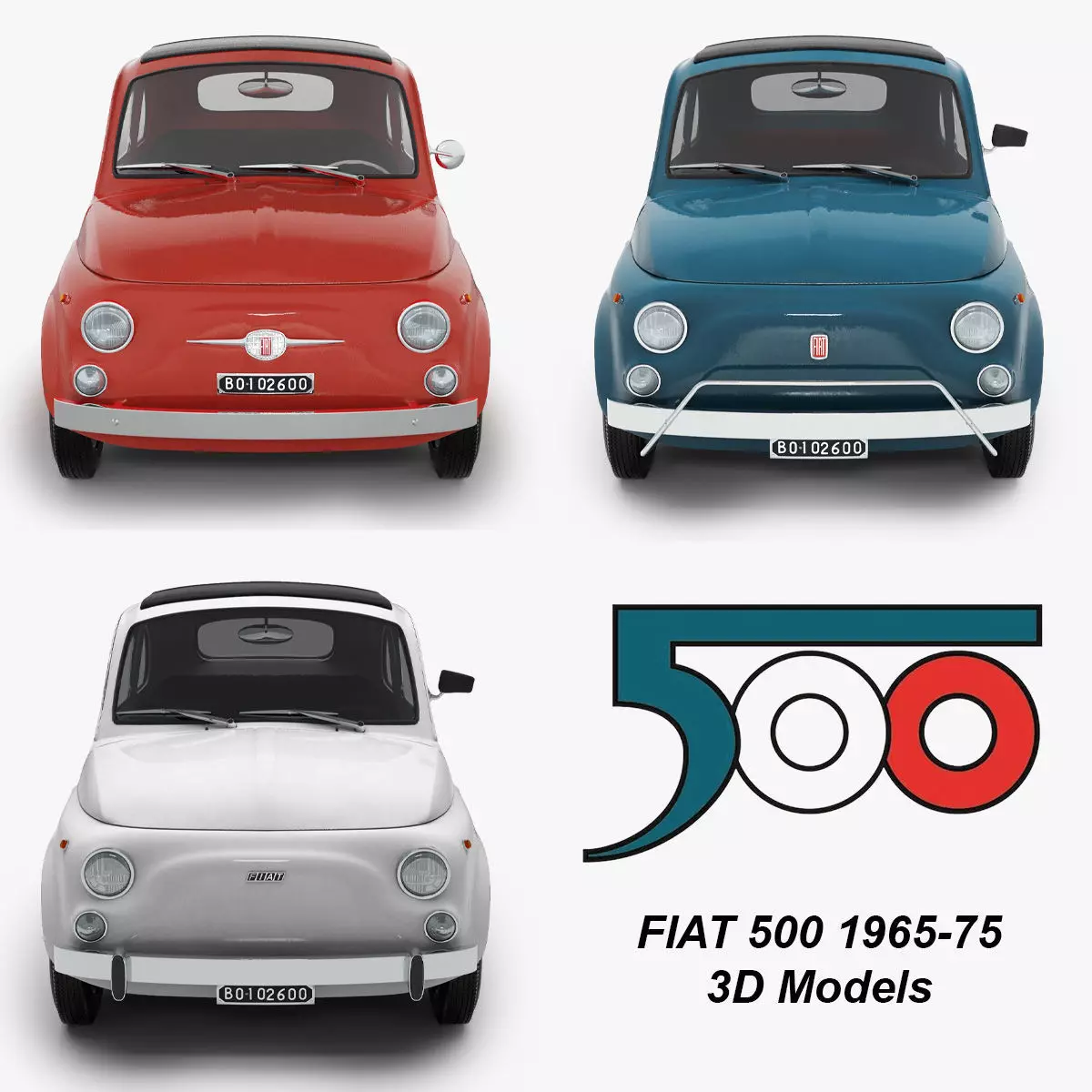 Fiat 500 1965-75 Italian Classic Car 3 Variants 3D model_0