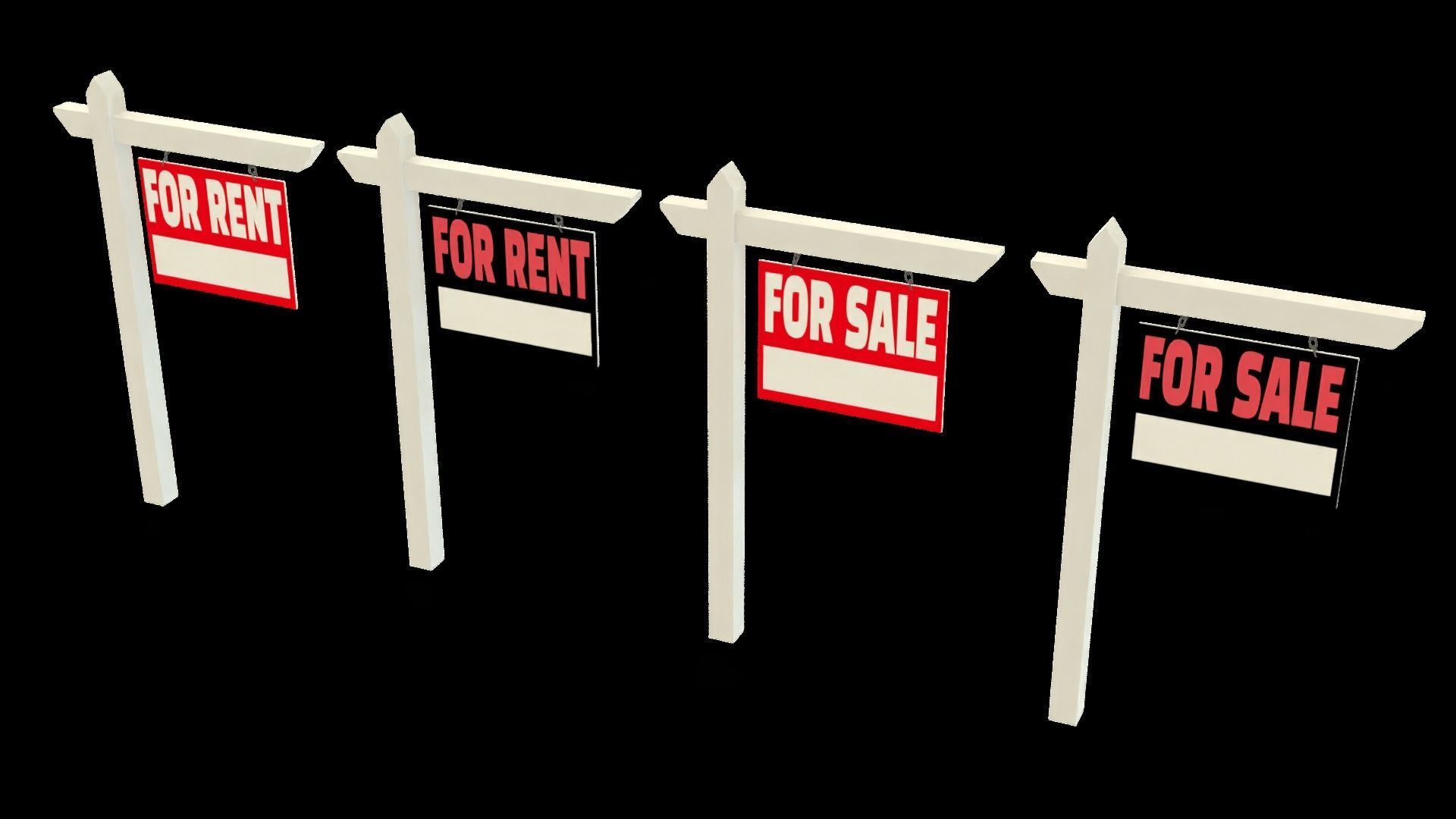 For Sale For Rent Signs Bundle 3D model_3