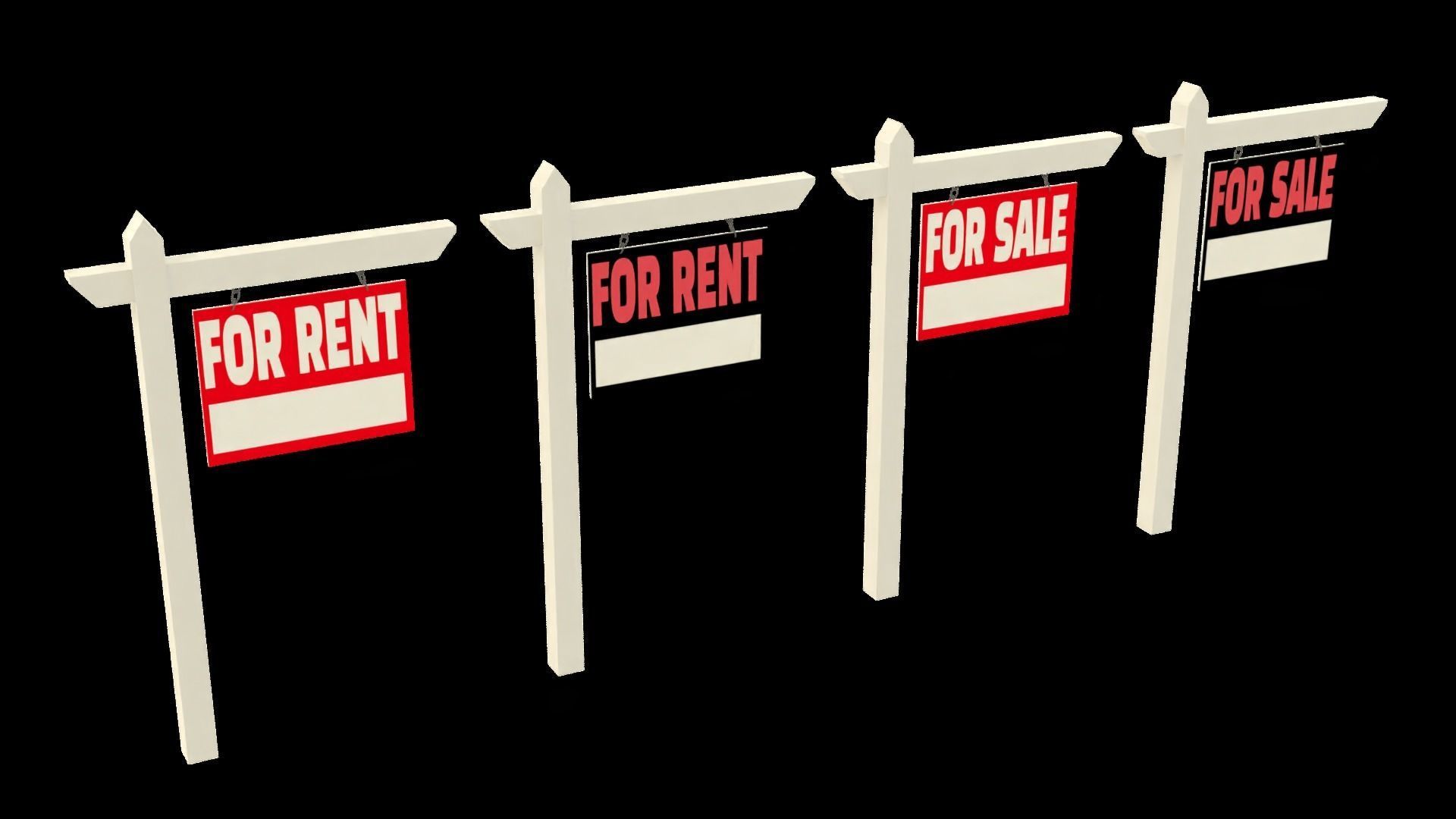 For Sale For Rent Signs Bundle 3D model_4