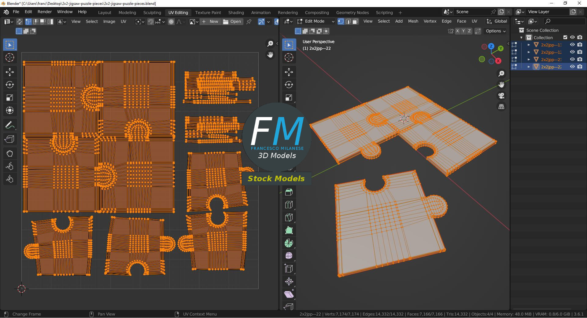 2x2 jigsaw puzzle pieces 3D model_10