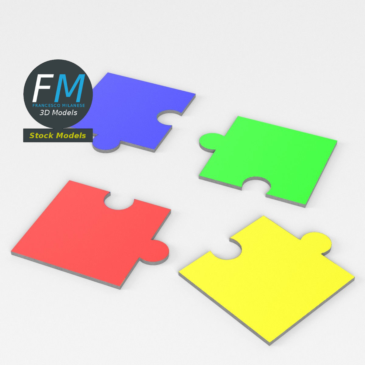 2x2 jigsaw puzzle pieces 3D model_2