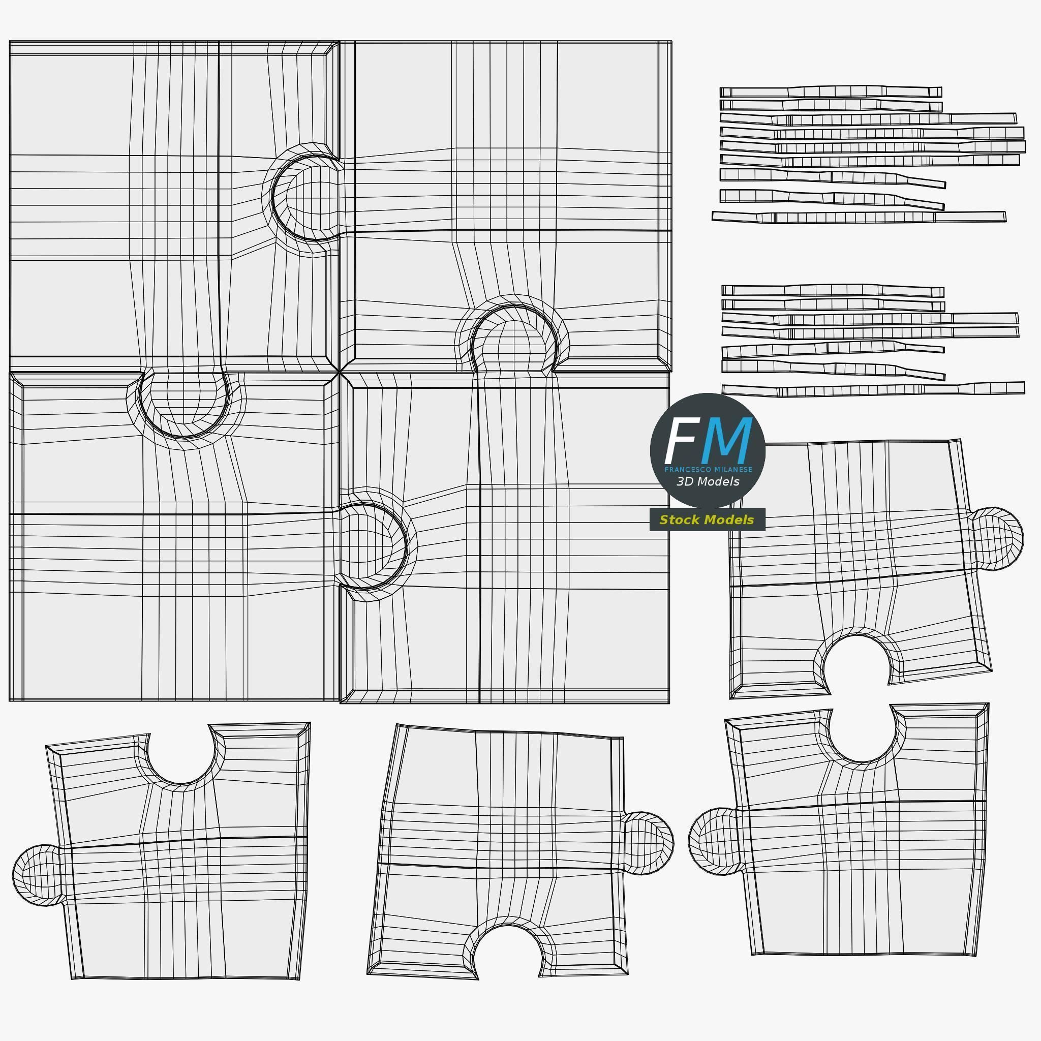 2x2 jigsaw puzzle pieces 3D model_11
