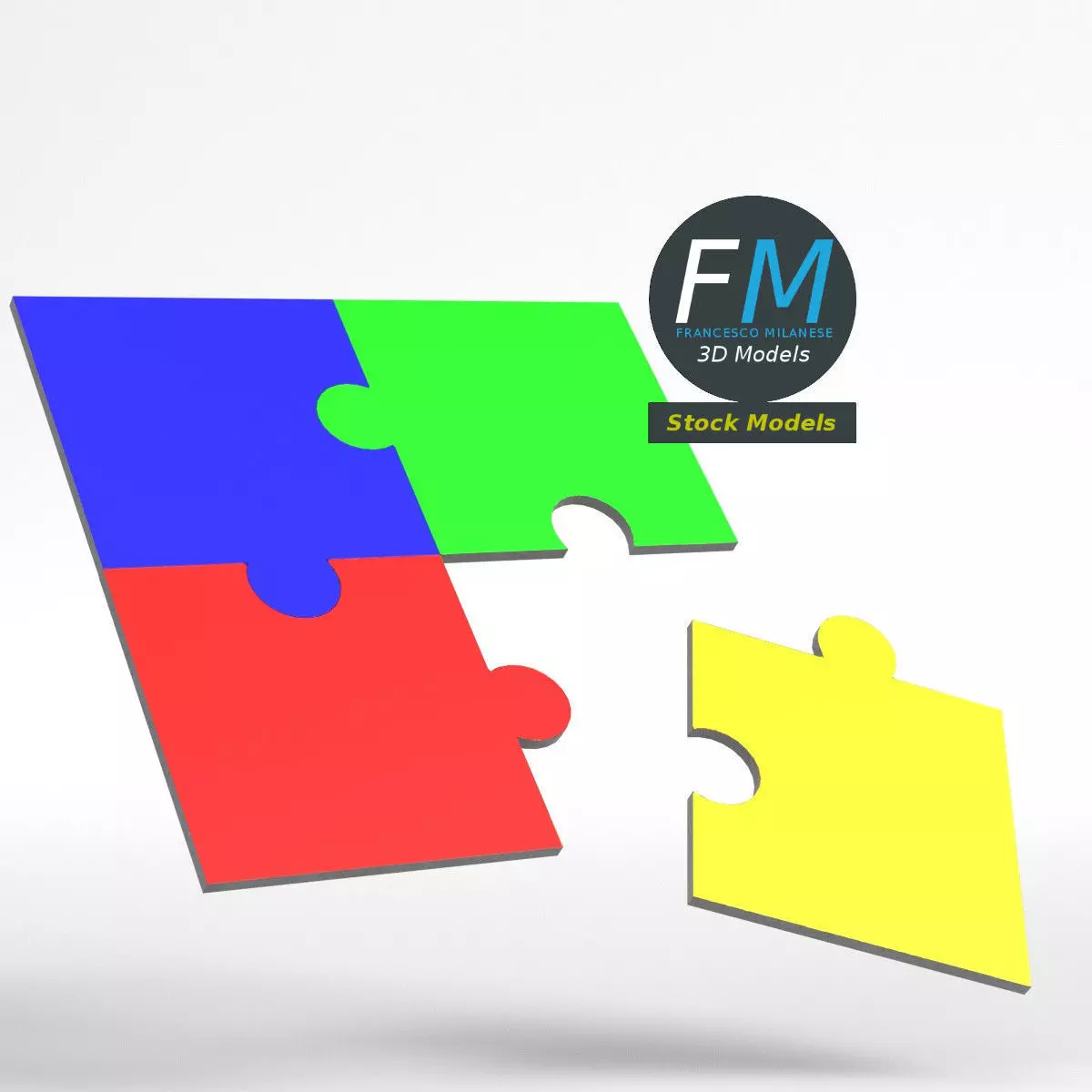 2x2 jigsaw puzzle pieces 3D model_0