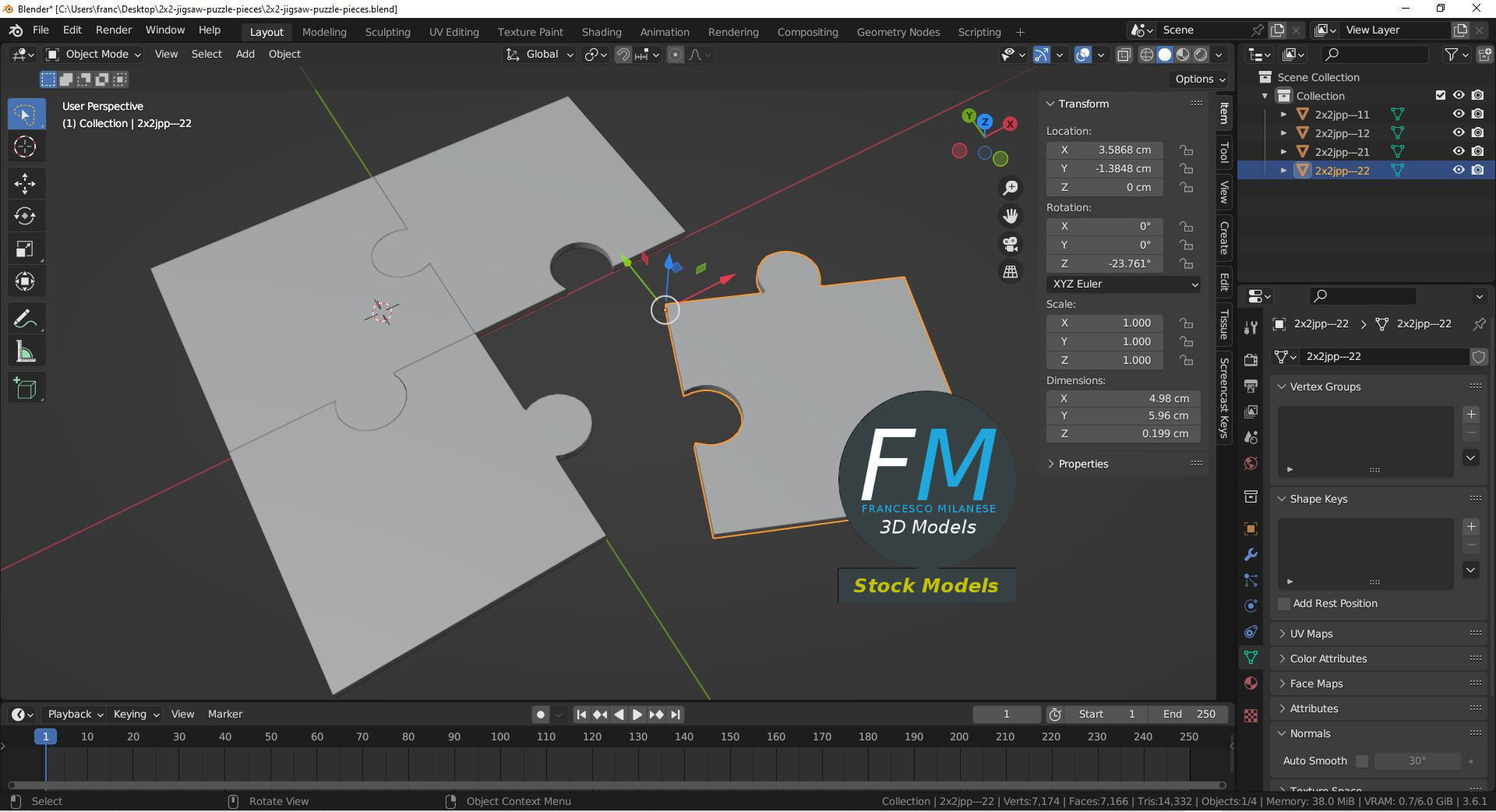 2x2 jigsaw puzzle pieces 3D model_9