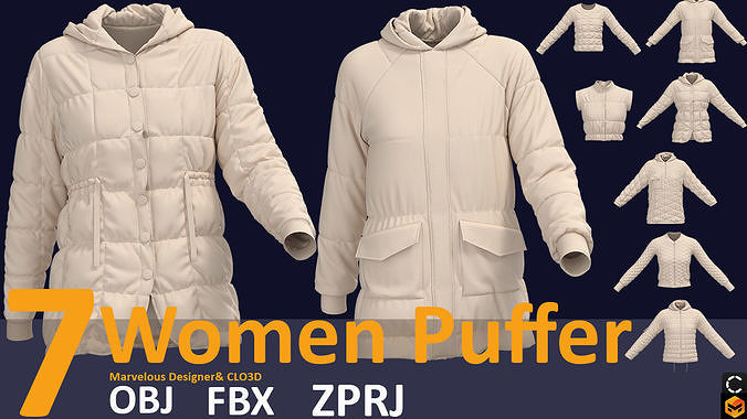 7 basic women Puffer 3D models ZPRJ  OBJ  FBX 3D model