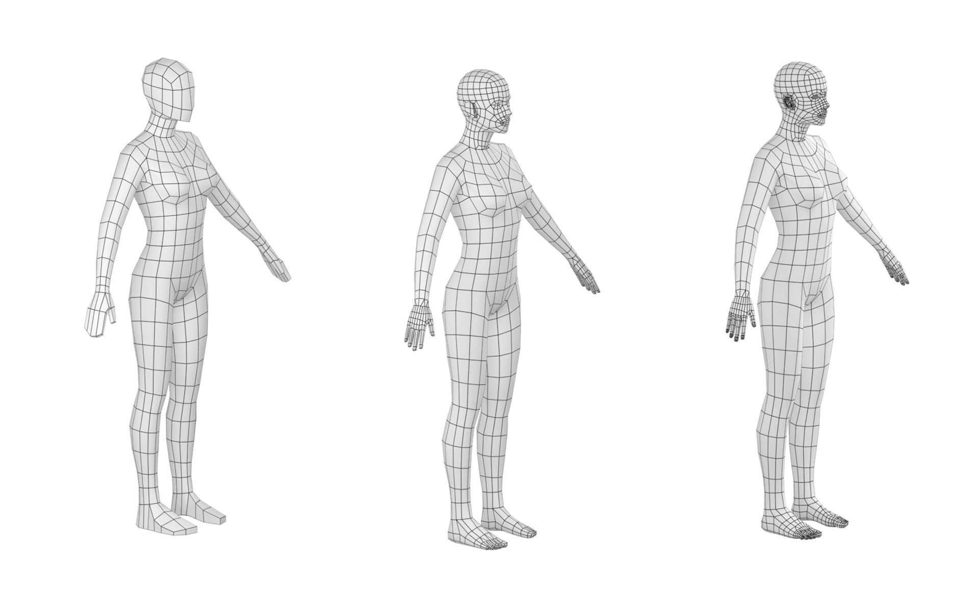 Natural Female in A-Pose Base Mesh 3D model_5