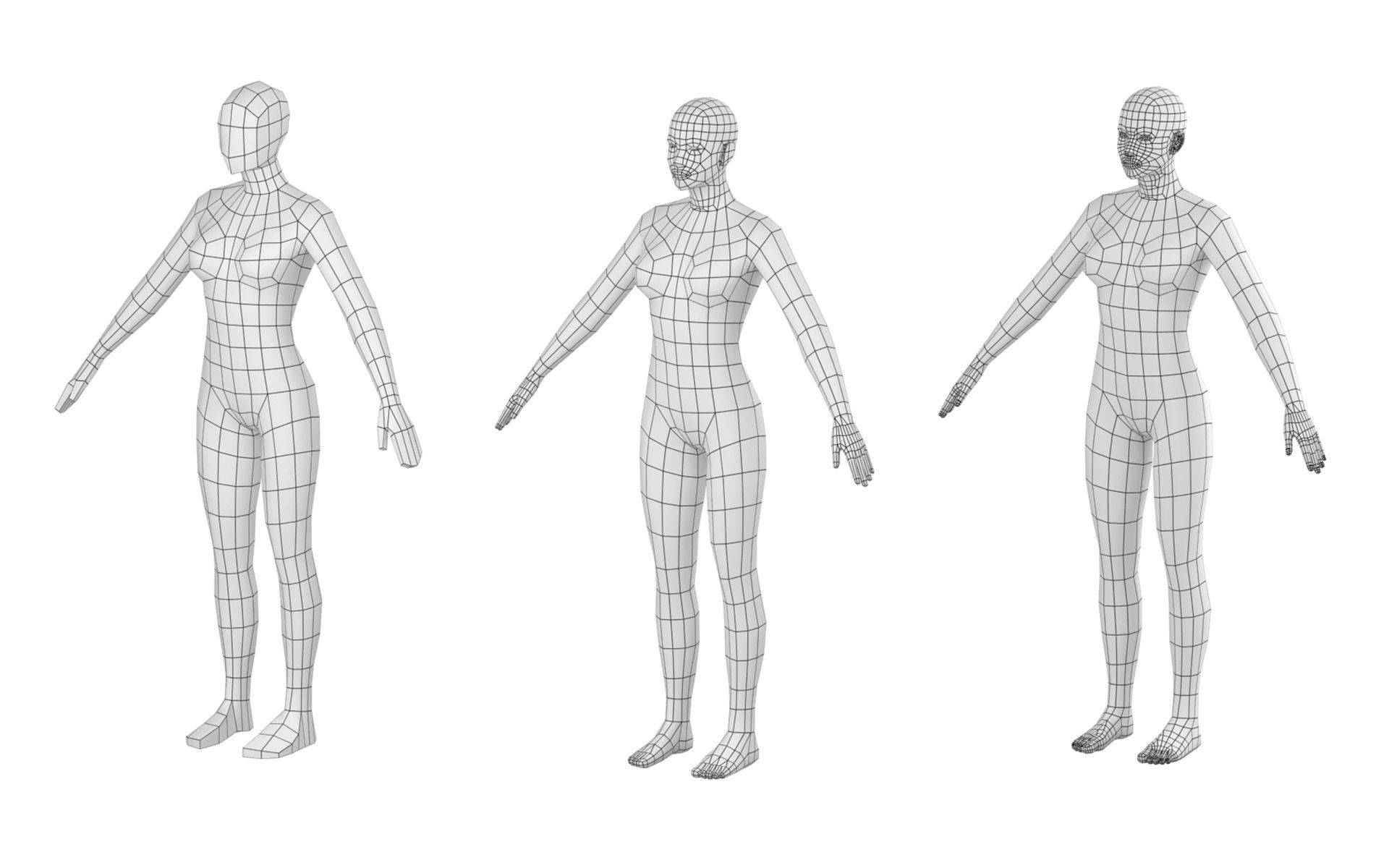 Natural Female in A-Pose Base Mesh 3D model_3