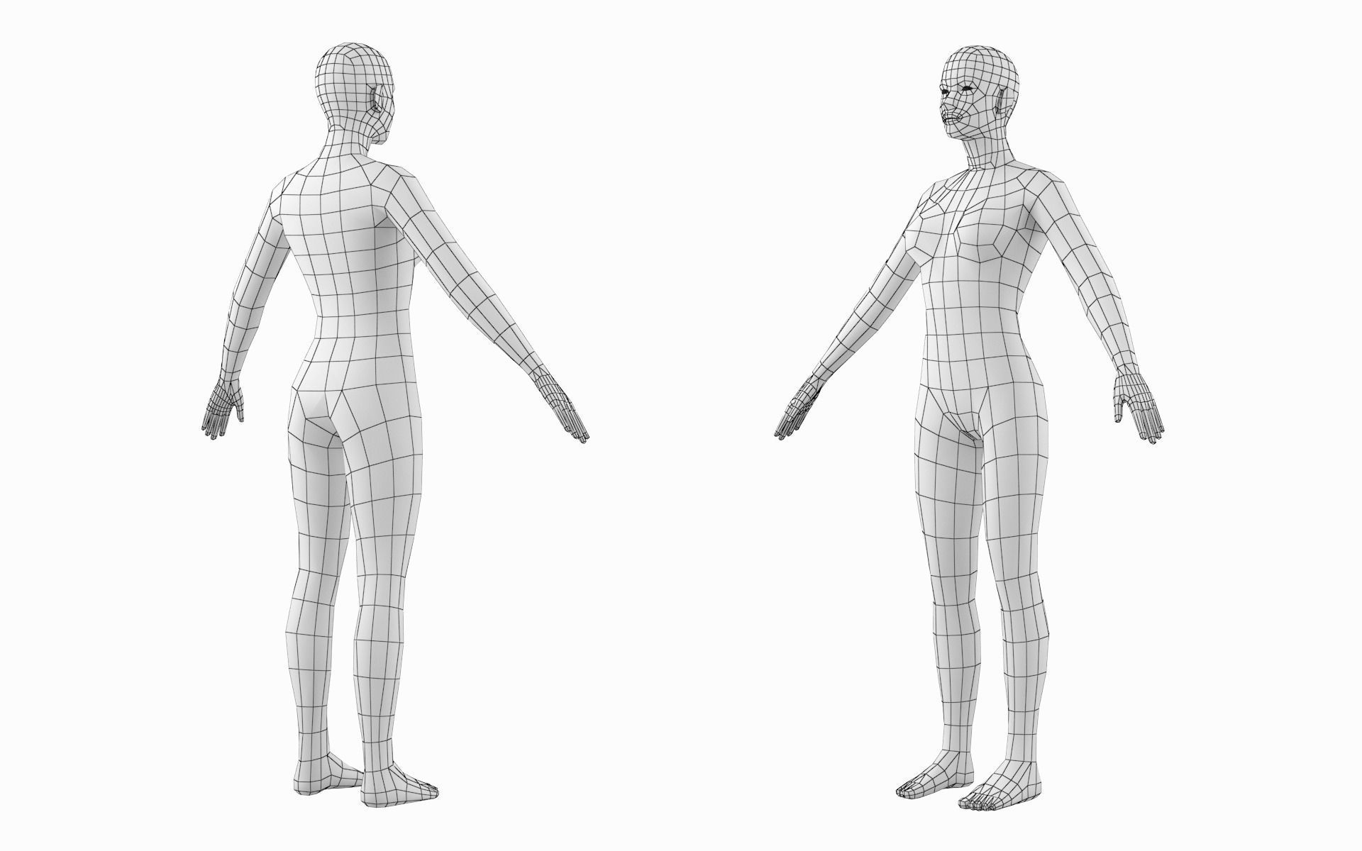 Natural Female in A-Pose Base Mesh 3D model_16