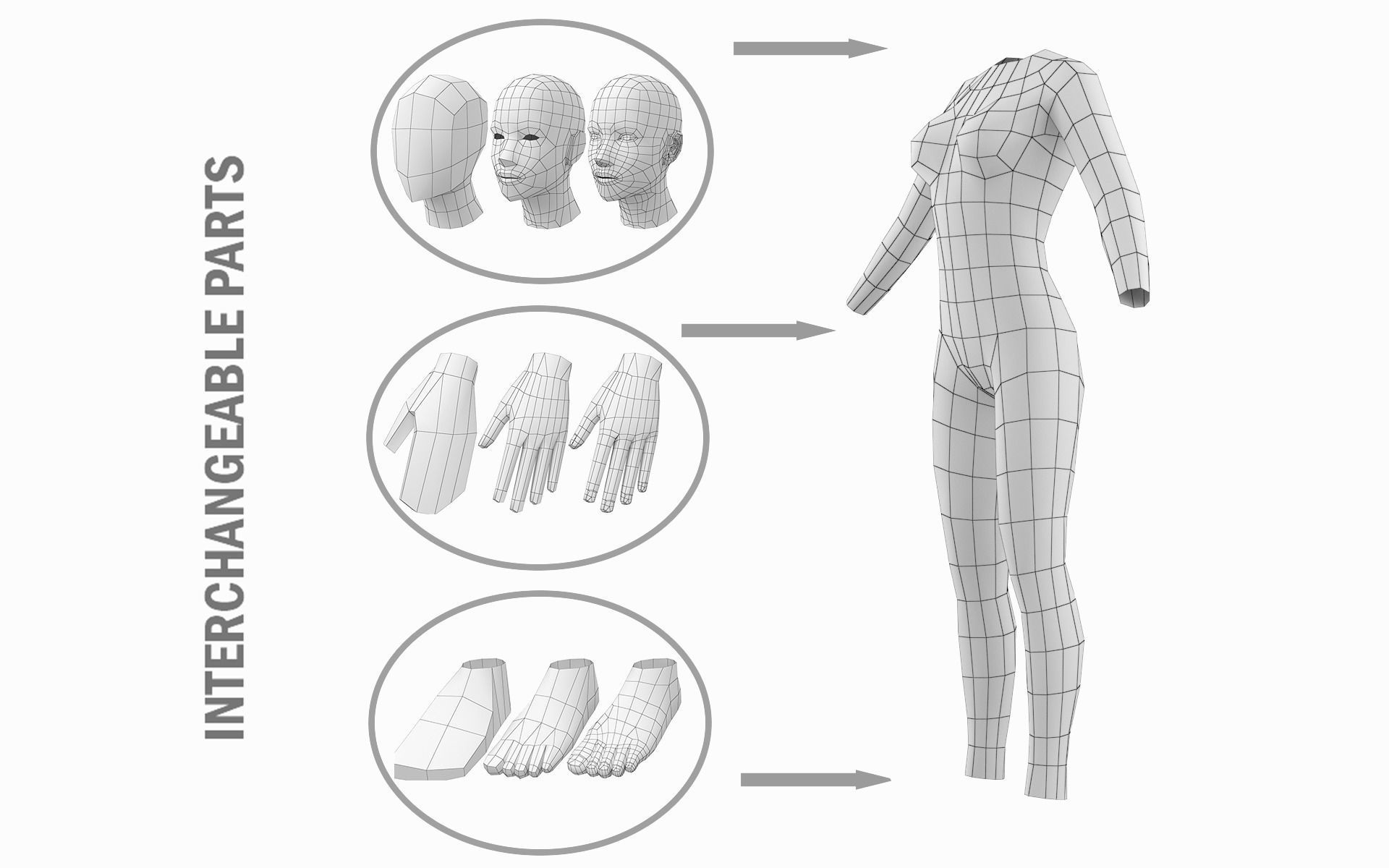 Natural Female in A-Pose Base Mesh 3D model_21