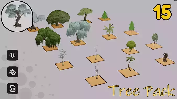 Tree set Low-poly 3D model
