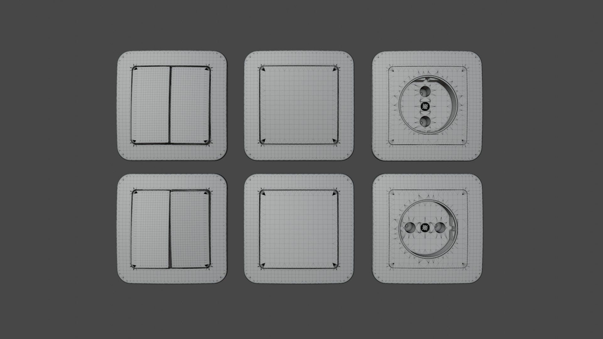 Black sockets and light switch 6 objects collection Low-poly 3D model_3