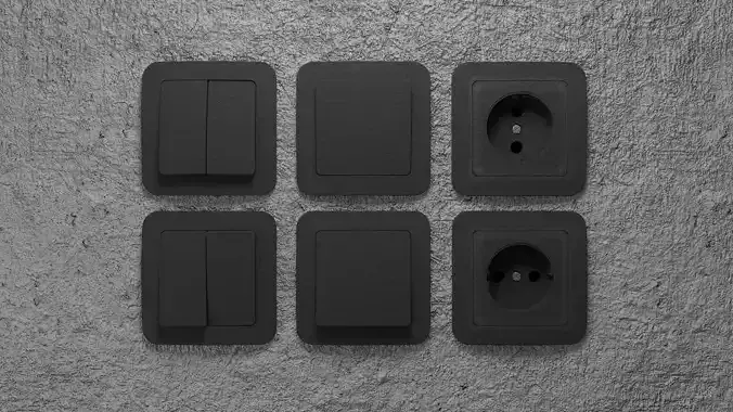 Black sockets and light switch 6 objects collection