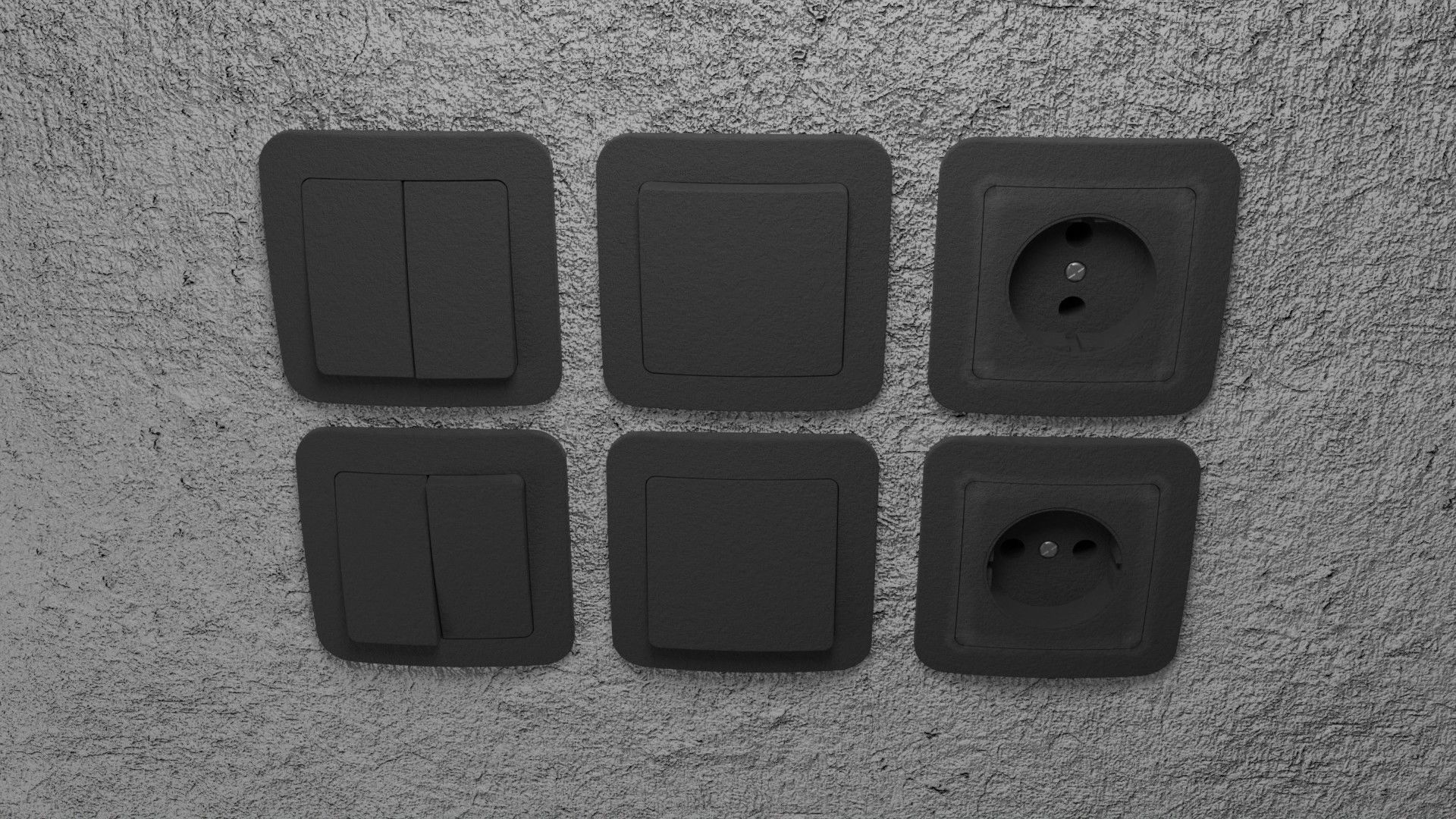 Black sockets and light switch 6 objects collection Low-poly 3D model_2