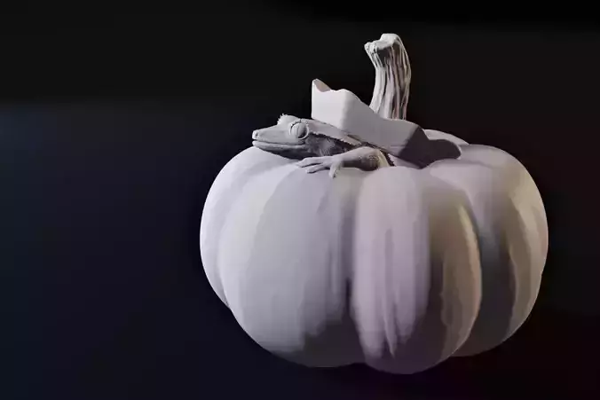 Cute Crested Gecko in a Pumpkin Fall Decor 3D Model 3D print model