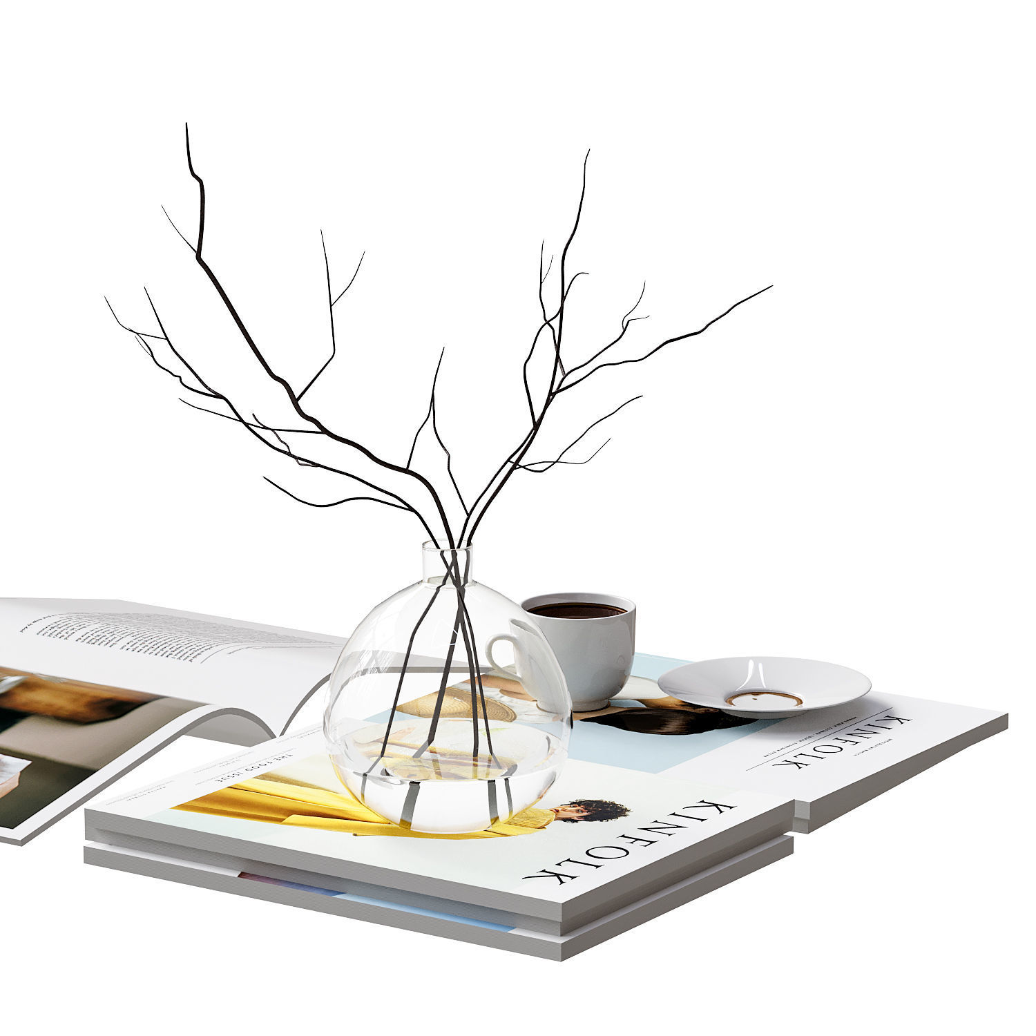 Decorative Set with Kinfolk Magazines 3D model_4