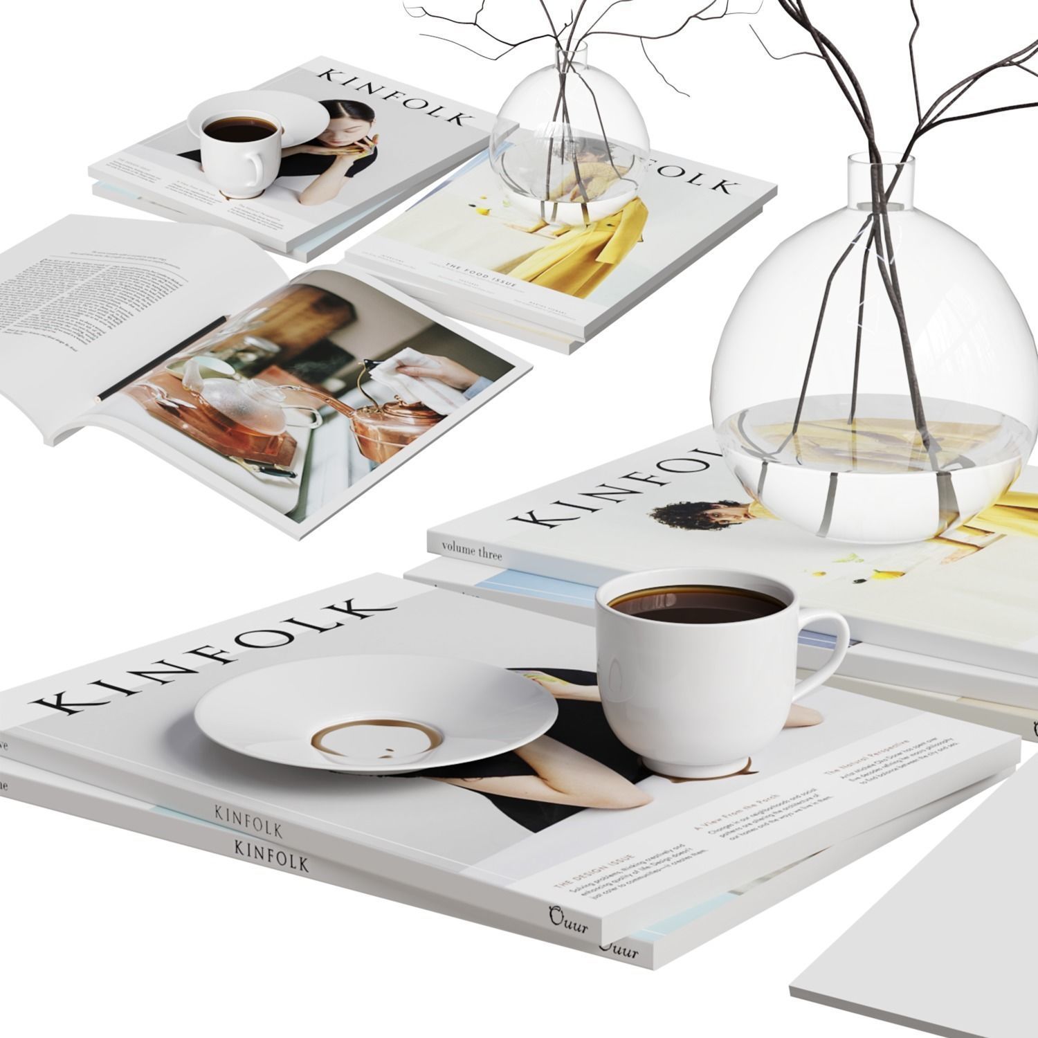Decorative Set with Kinfolk Magazines 3D model_6