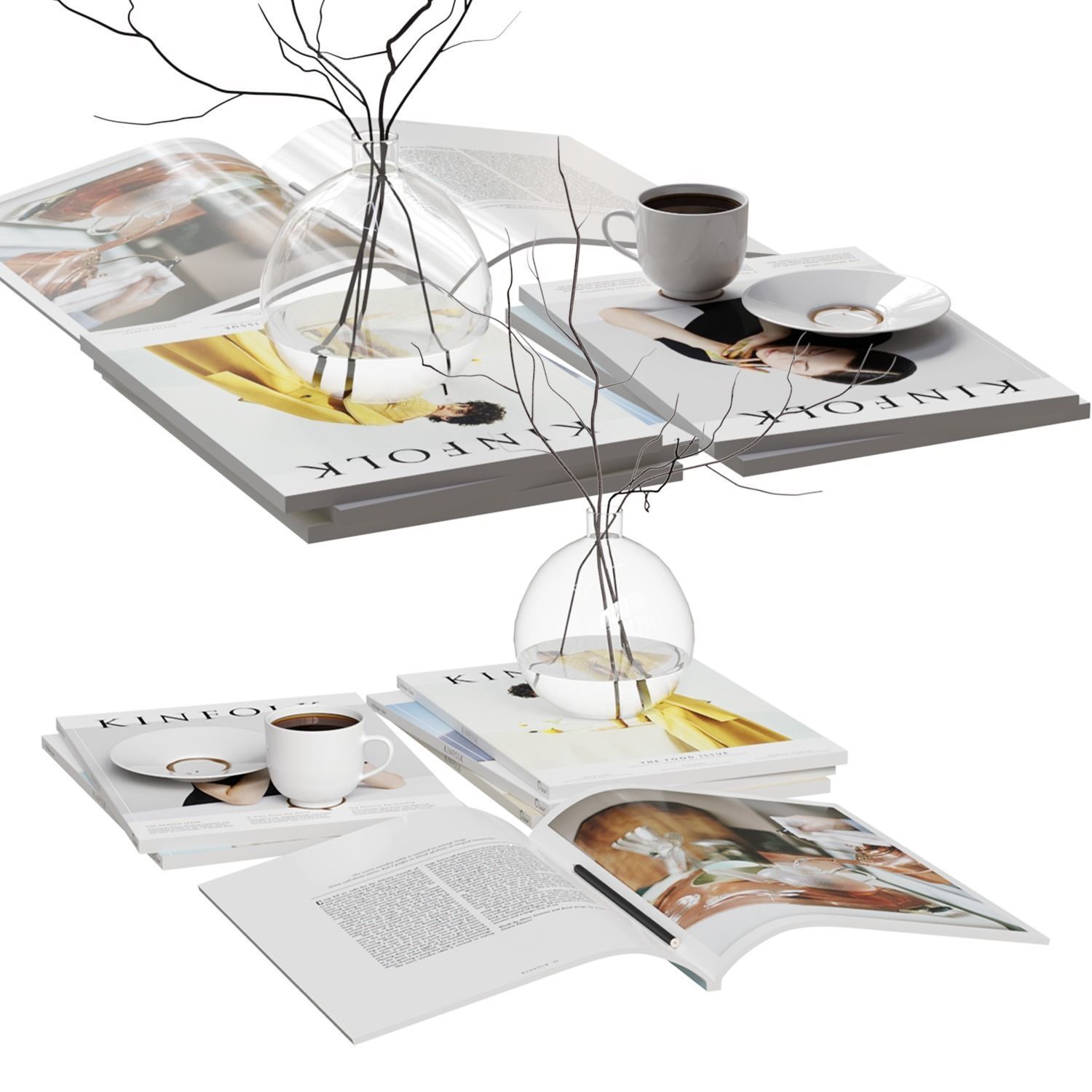 Decorative Set with Kinfolk Magazines 3D model_1