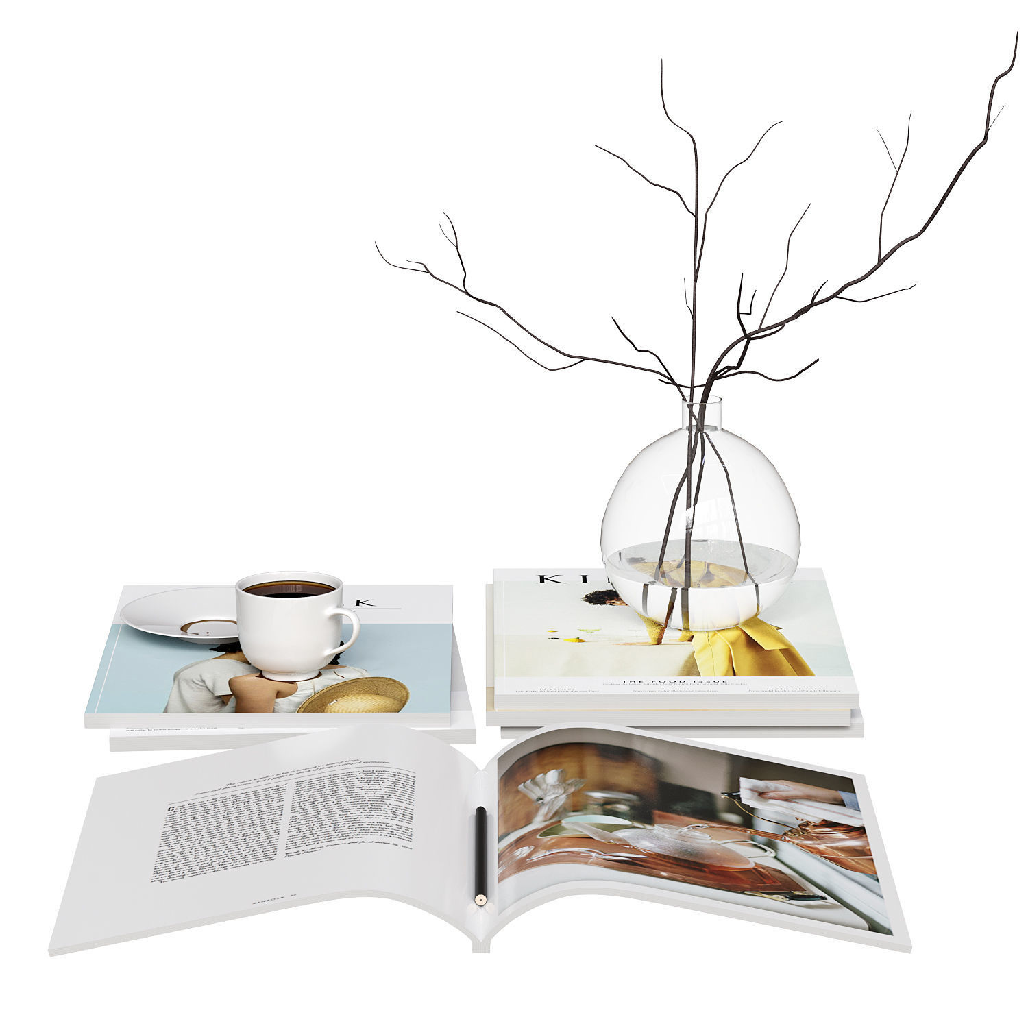 Decorative Set with Kinfolk Magazines 3D model_3