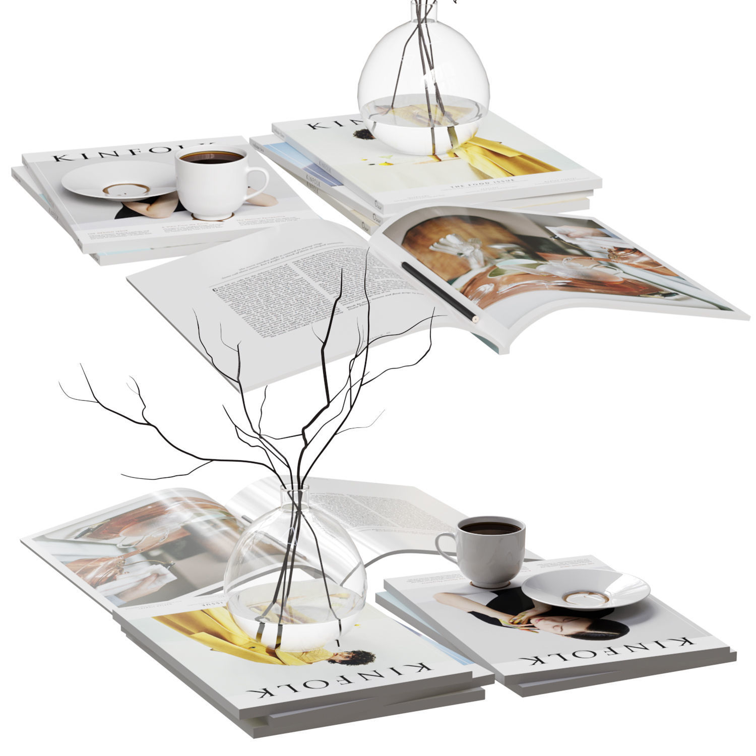 Decorative Set with Kinfolk Magazines 3D model_2