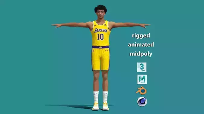 T-Pose Rigged Max Christie Los Angeles Lakers NBA Low-poly 3D model