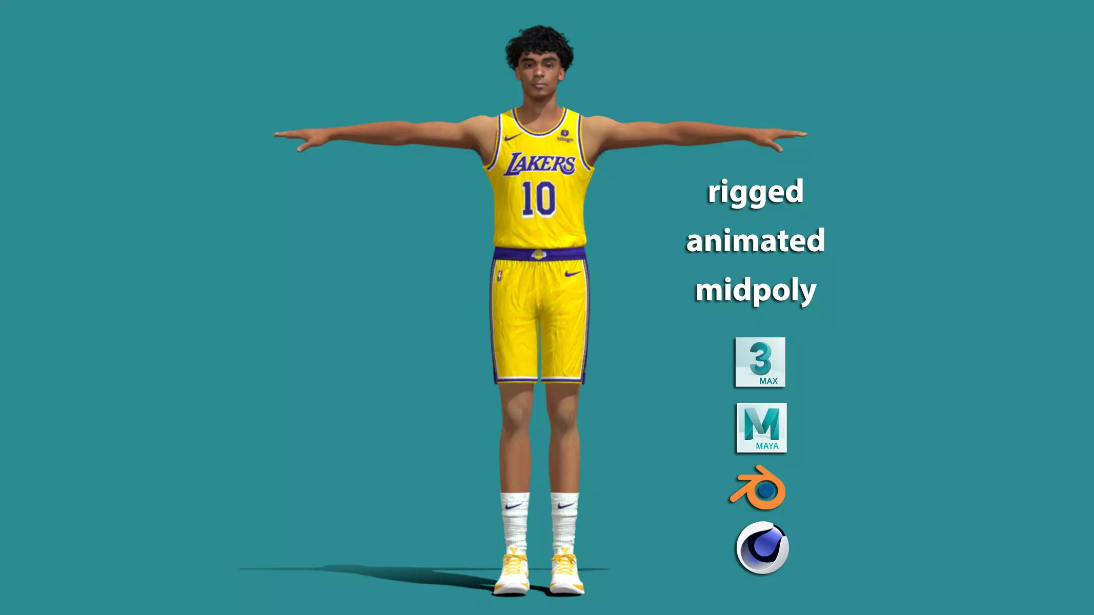 T-Pose Rigged Max Christie Los Angeles Lakers NBA Low-poly 3D model