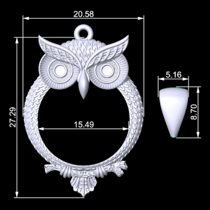 Owl Pendant 3D print model_4