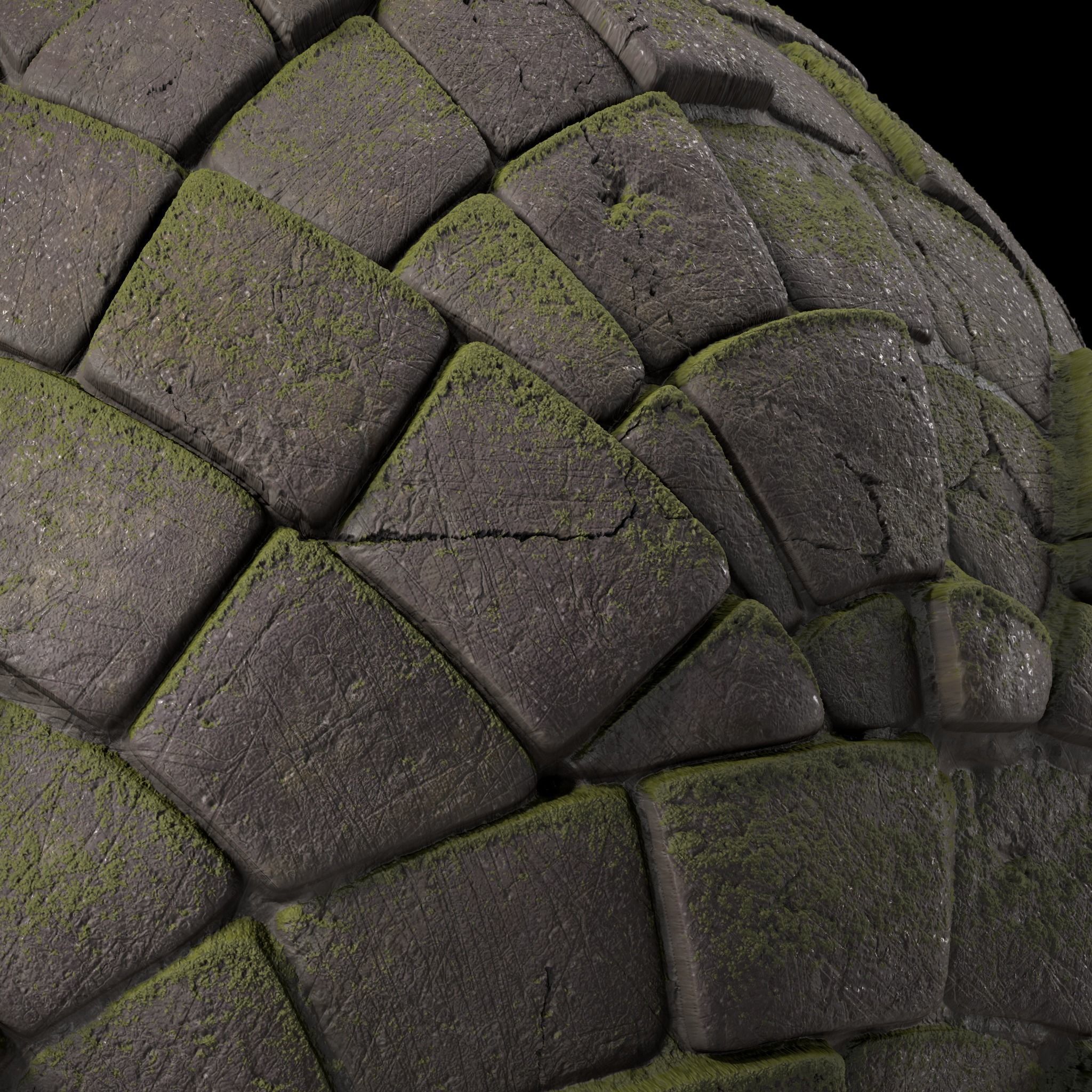 Pavement Materials 77- Stone Paving Mossy Sbsar Pbr 4k Seamless Texture_2