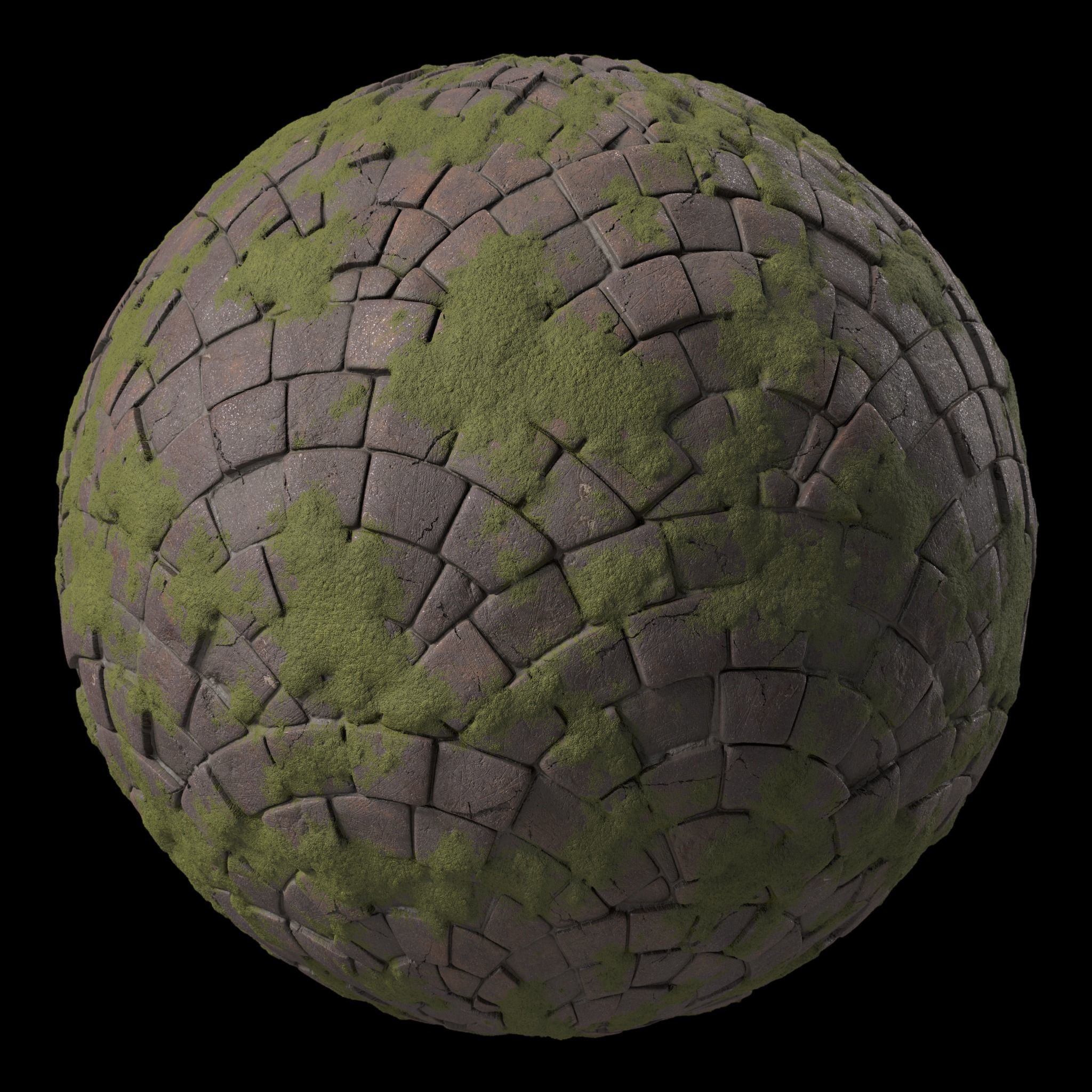 Pavement Materials 77- Stone Paving Mossy Sbsar Pbr 4k Seamless Texture_4