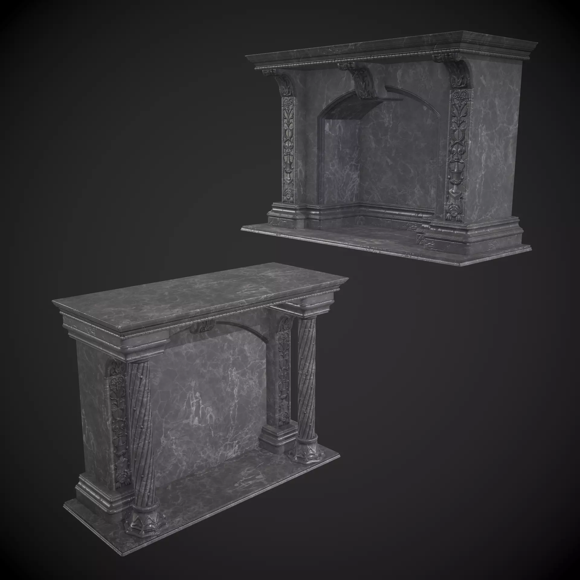Marble Fireplace Low-poly 3D model_0