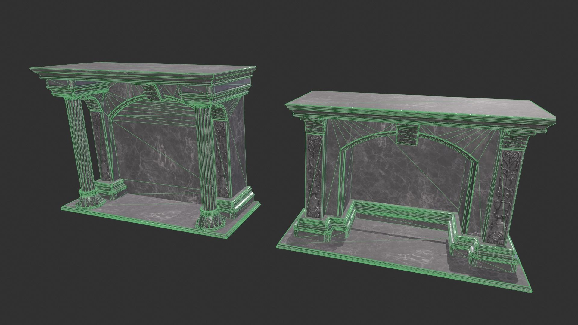 Marble Fireplace Low-poly 3D model_4