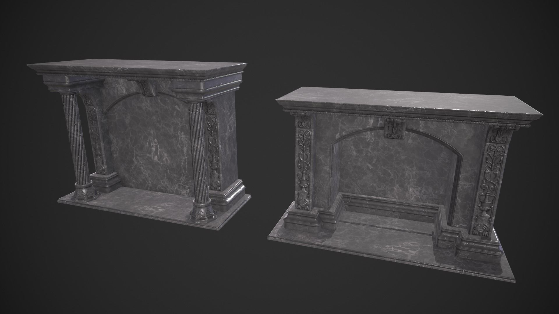 Marble Fireplace Low-poly 3D model_3