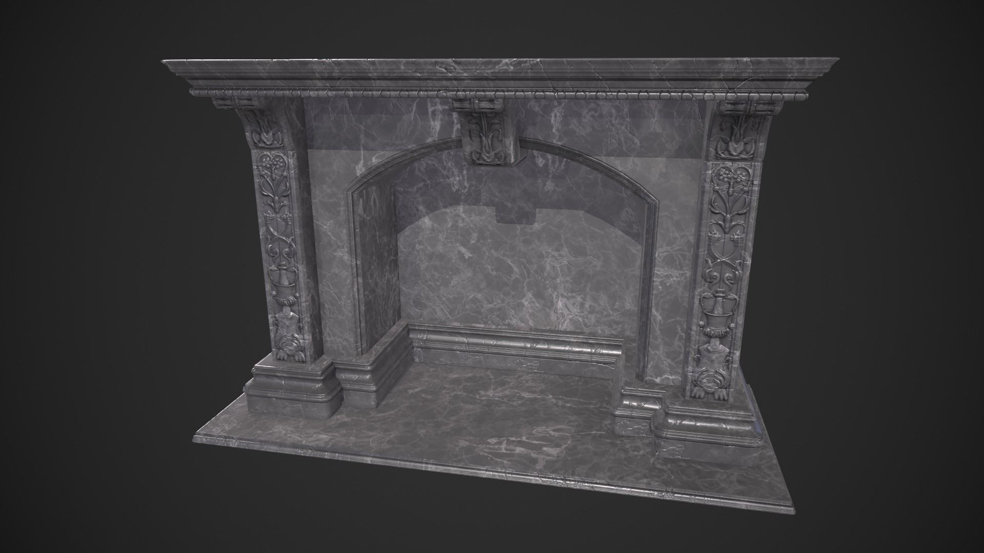 Marble Fireplace Low-poly 3D model_8