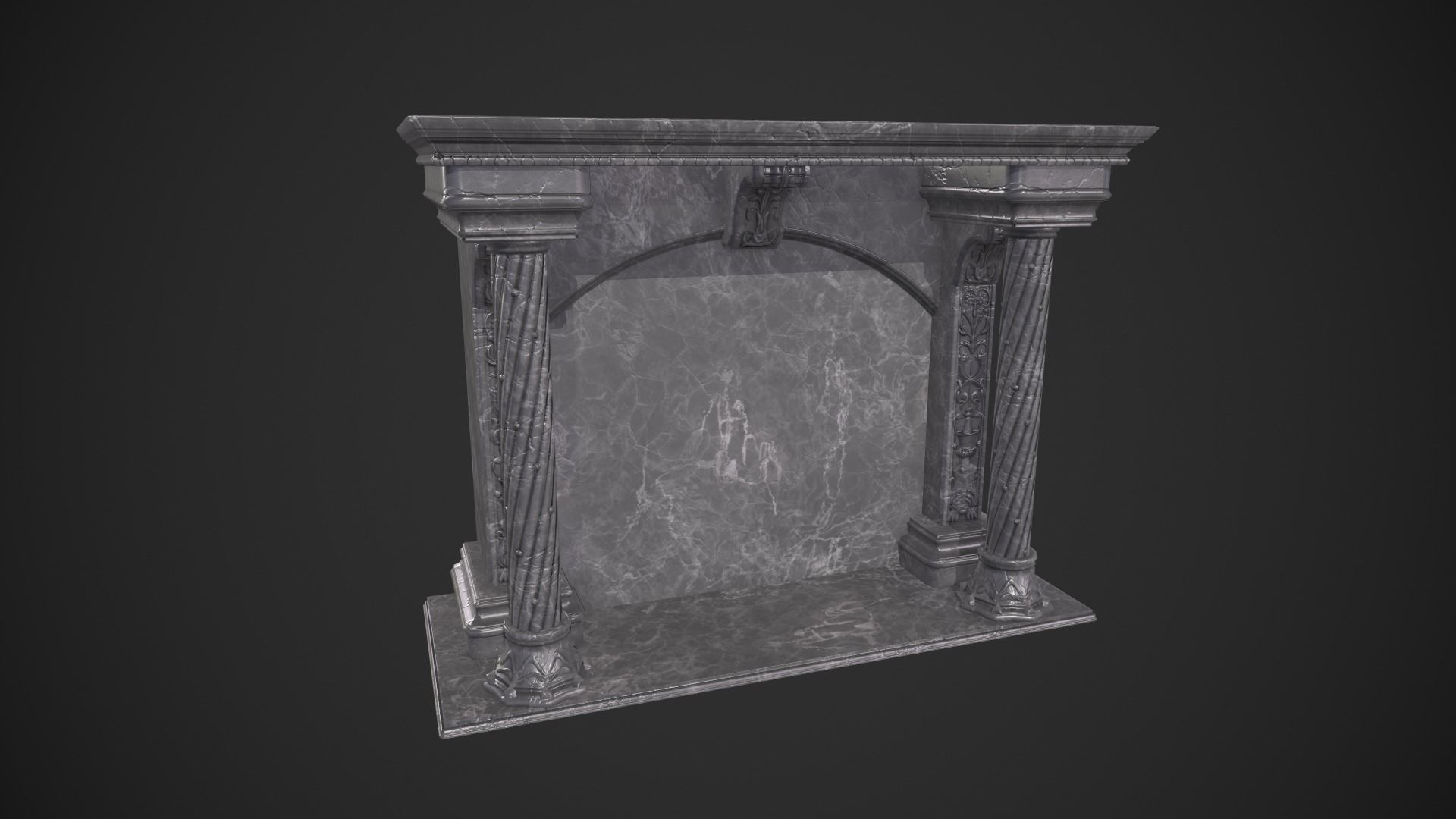 Marble Fireplace Low-poly 3D model_7