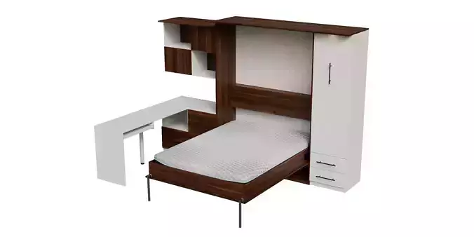 White Desk Dark Brown Cabinet Wall Bed