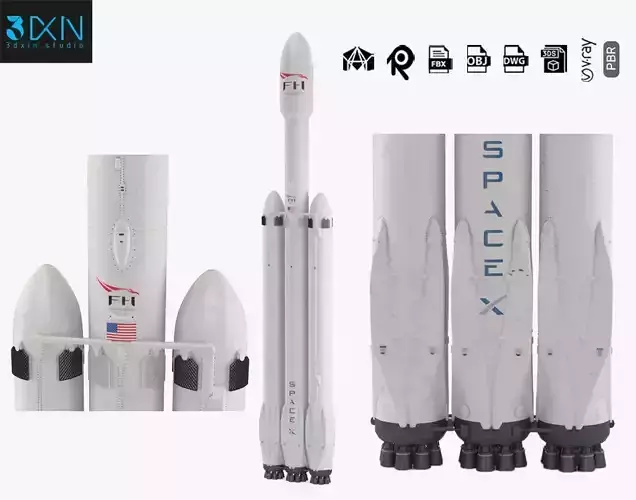 Falcon Heavy SpaceX Heavy-Lift Cargo Rocket 3D model