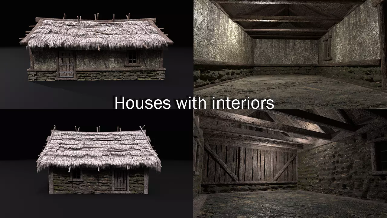 Two Realistic Medieval Houses Pack of High Quality 3D Model Collection_0