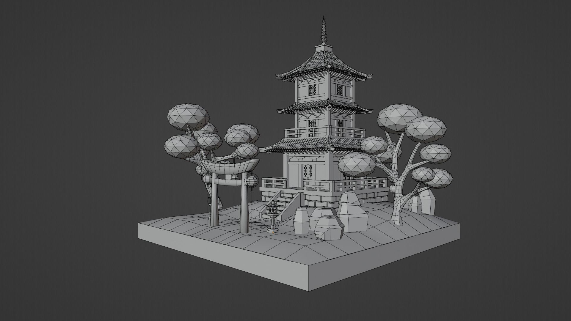 Japanese Temple Low-poly 3D model_9