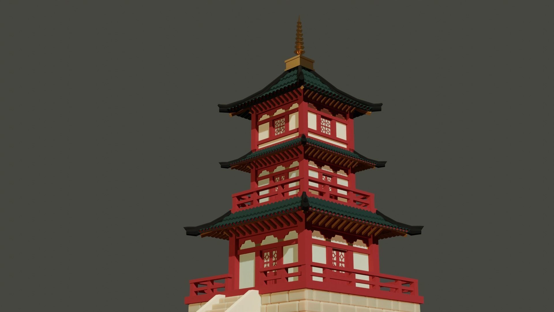 Japanese Temple Low-poly 3D model_8