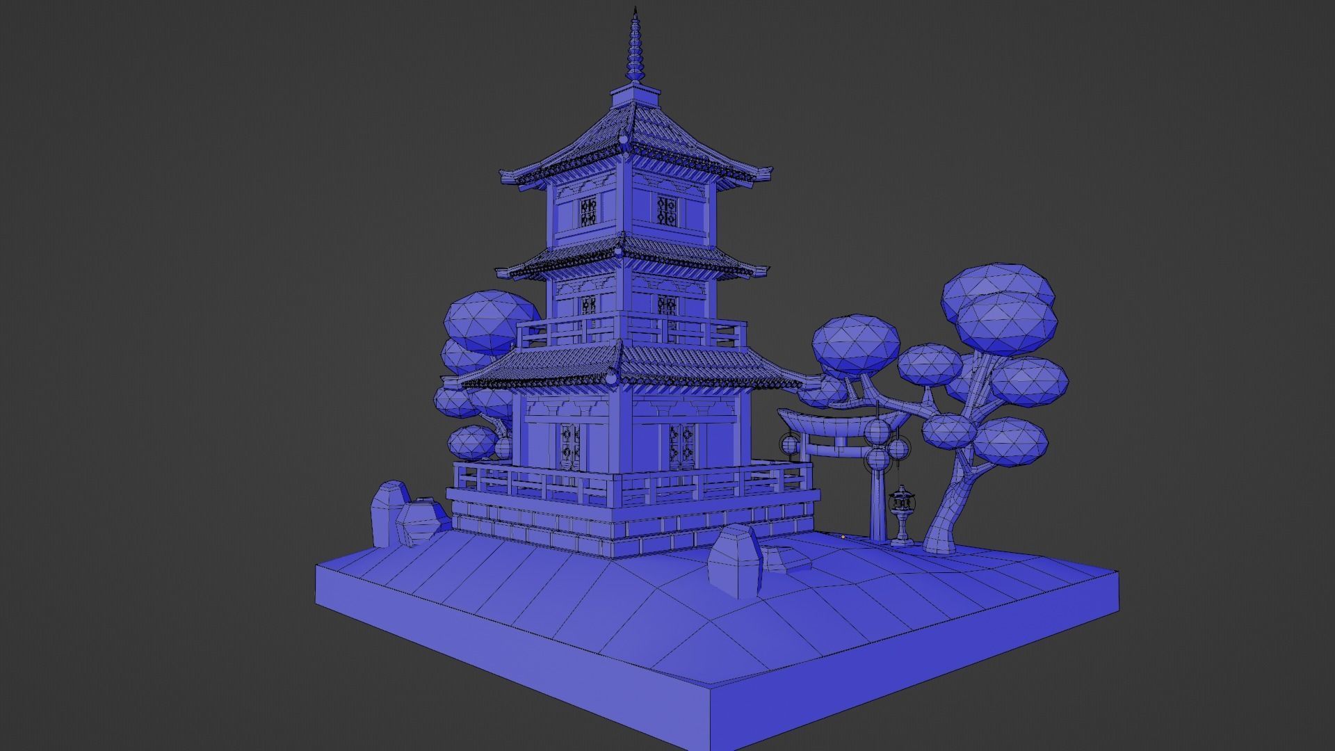 Japanese Temple Low-poly 3D model_10