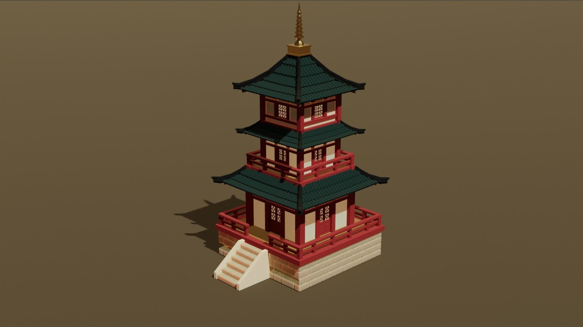 Japanese Temple Low-poly 3D model_2