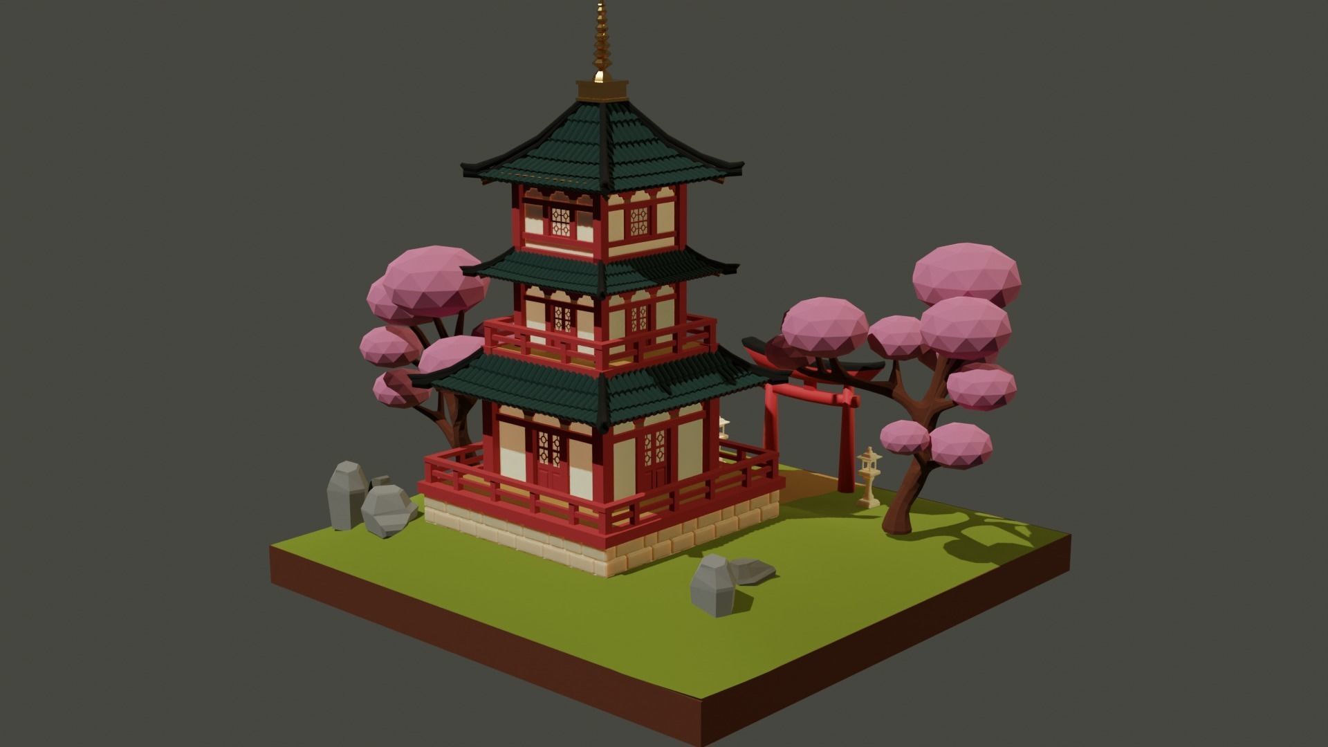Japanese Temple Low-poly 3D model_6