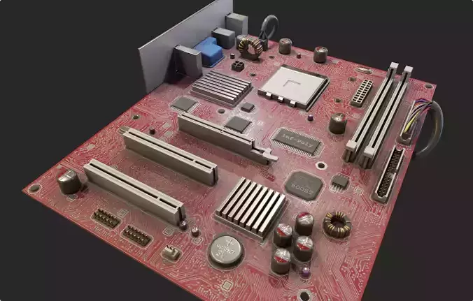 pc motherboard agp computer retro red circuit board  Low-poly 3D model