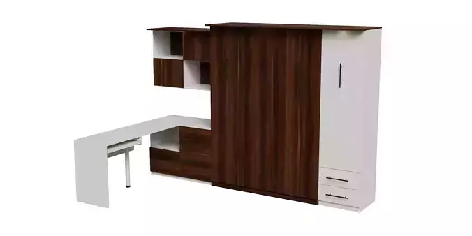 White Desk Dark Brown Cabinet Wall Bed Closed