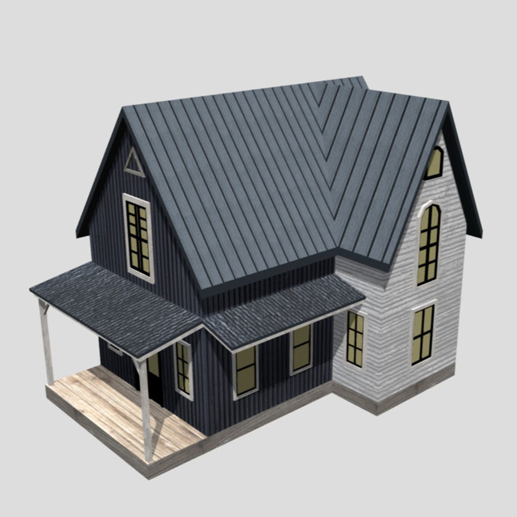 American Style Cottage - Town House Model Low-poly 3D model_4