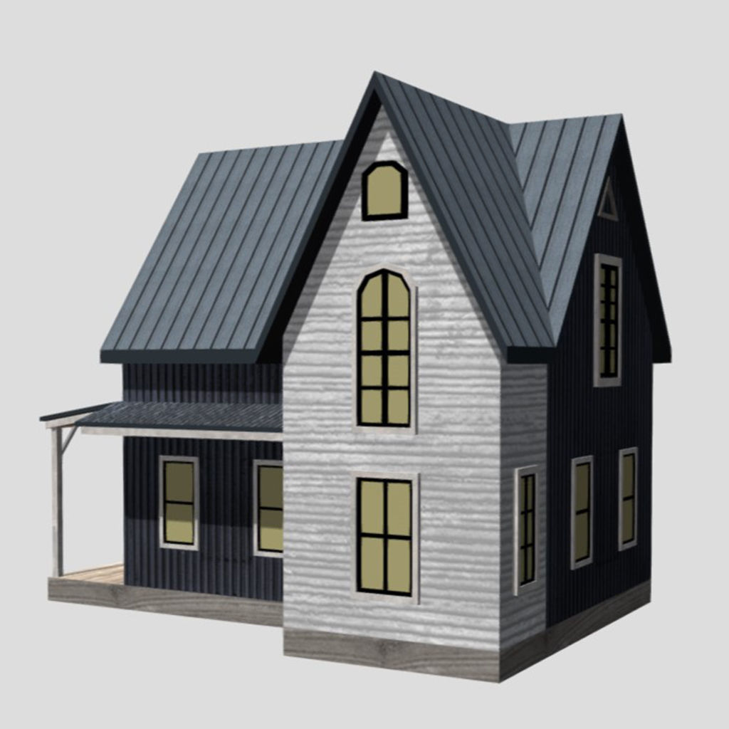 American Style Cottage - Town House Model Low-poly 3D model_1