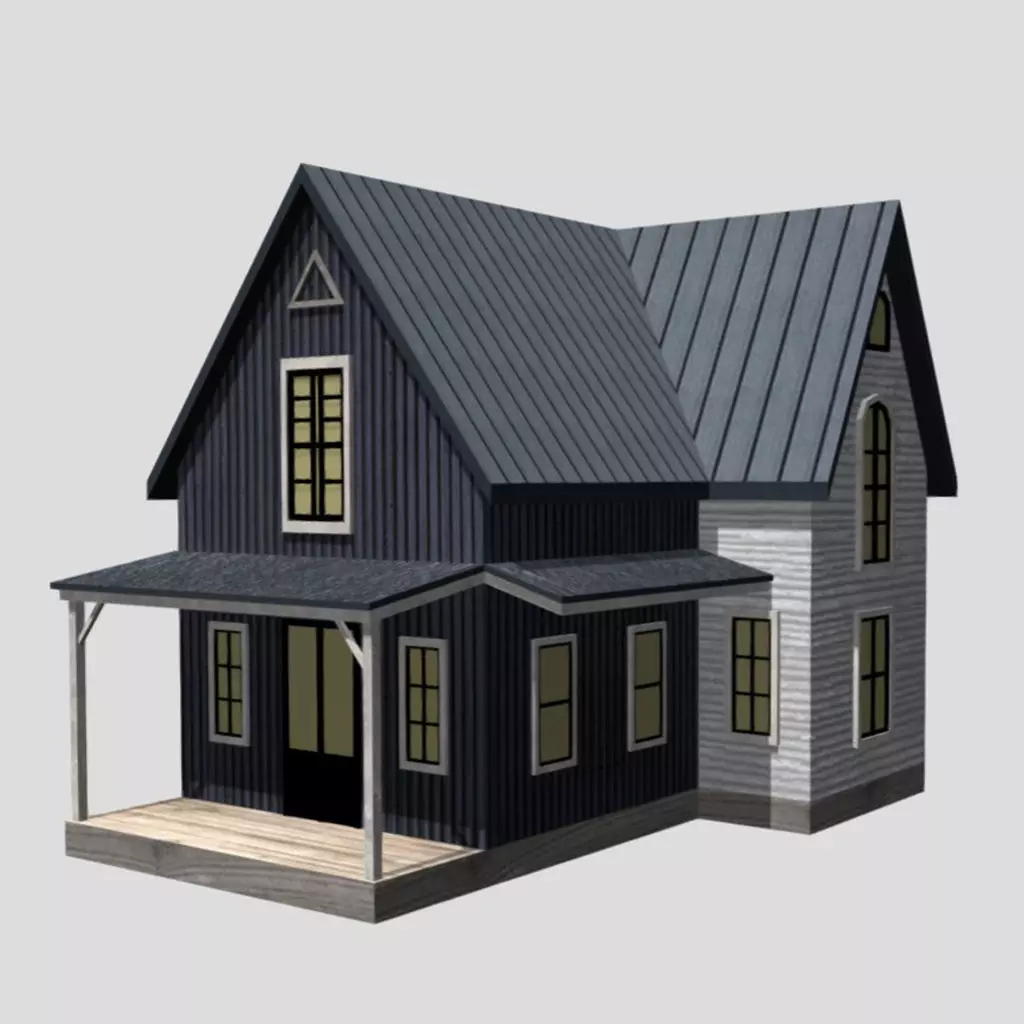 American Style Cottage - Town House Model Low-poly 3D model_0